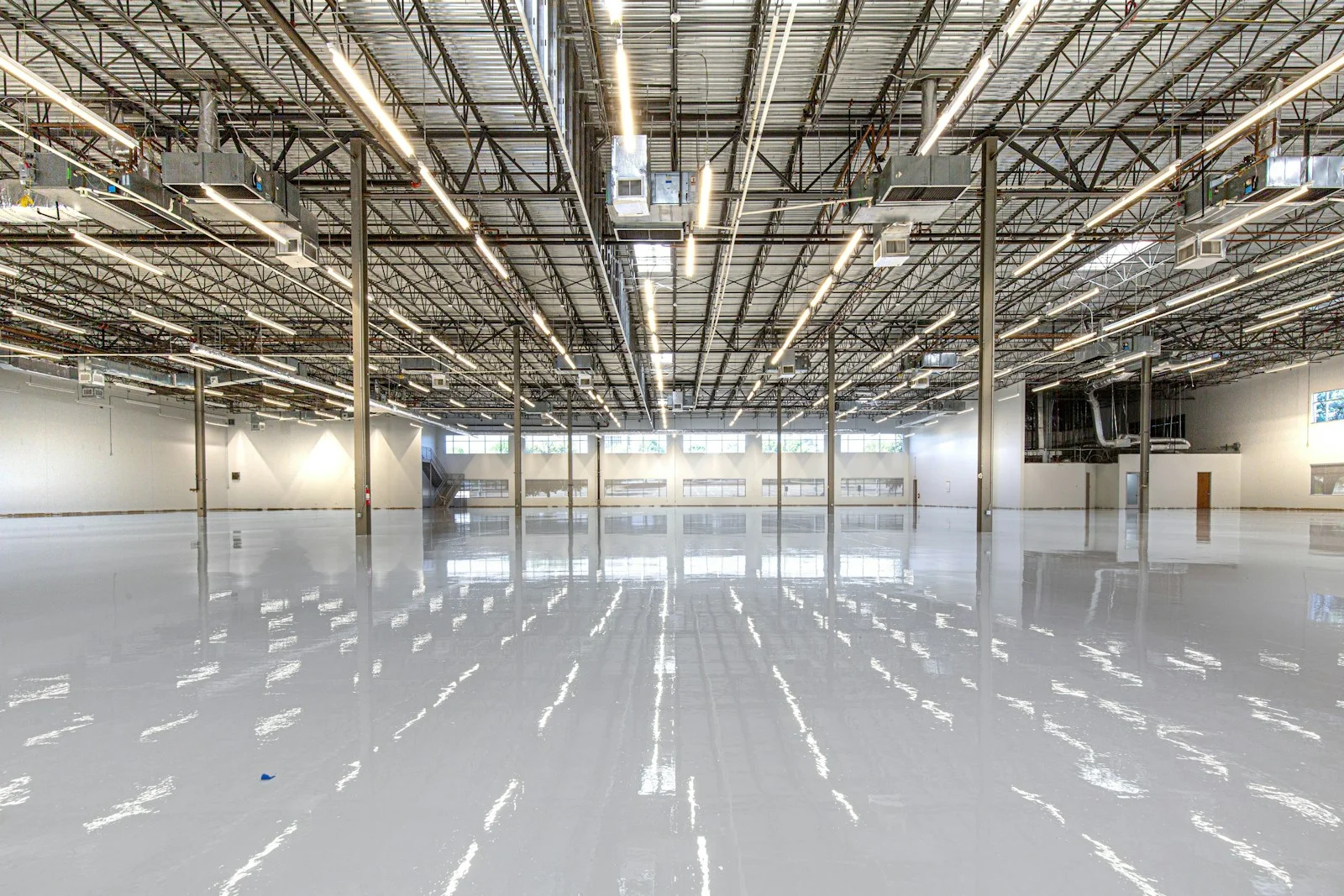 Close-up of a reflective industrial floor finish